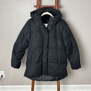 Old Navy Black Puffer Jacket Faux Fur Lined Women’s Size Small